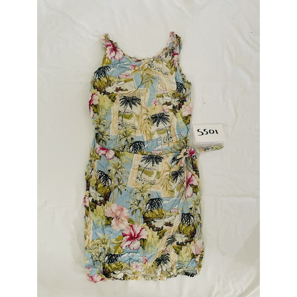 Hilo Hattie Wrap Dress Sz M Floral Hawaii Tropical Tie Waist Sleeveless Vintage